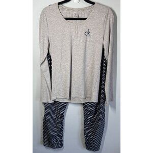 Calvin Klein Women Pajama Set Sz L Thermal Knit Top Soft Fleece Pant Fall Winter